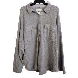 Aerie Lumber Jane Light Gray Waffle Knit Button Down Shirt Size XL